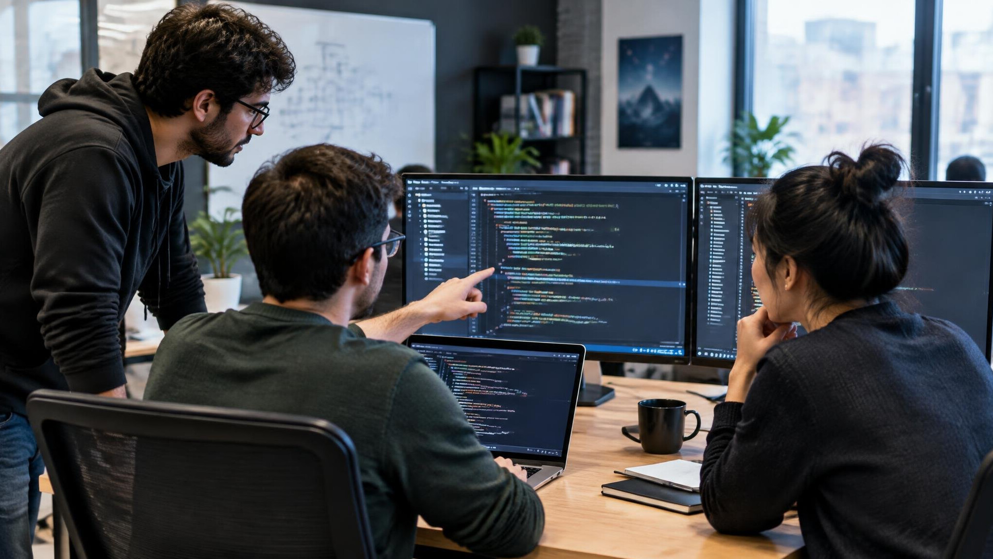 team of developers discussing code