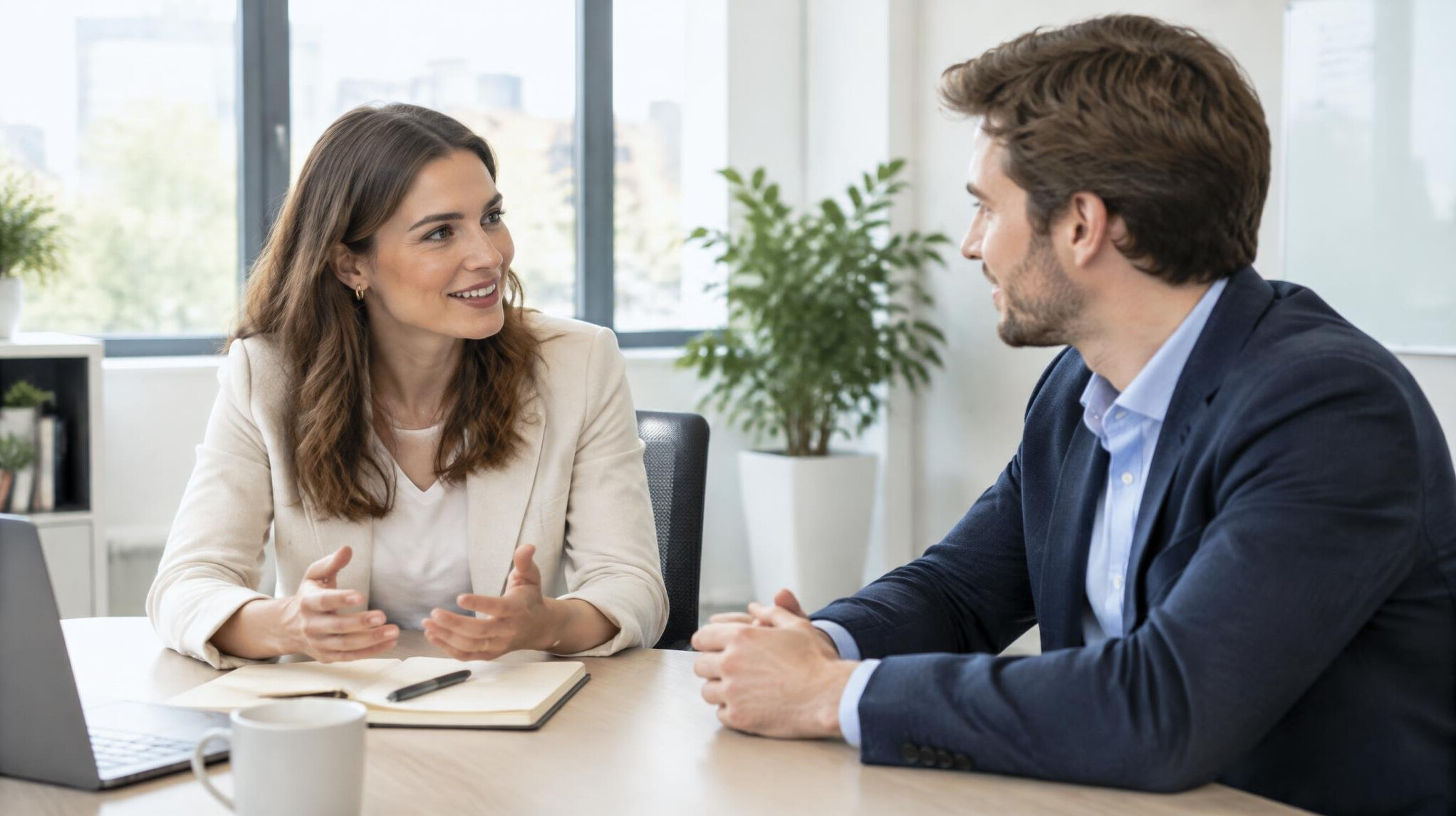 Business people talking in a modern meeting room