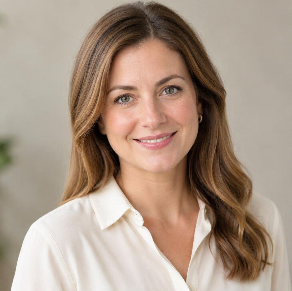 Portrait of a young woman with light brown hair smiling