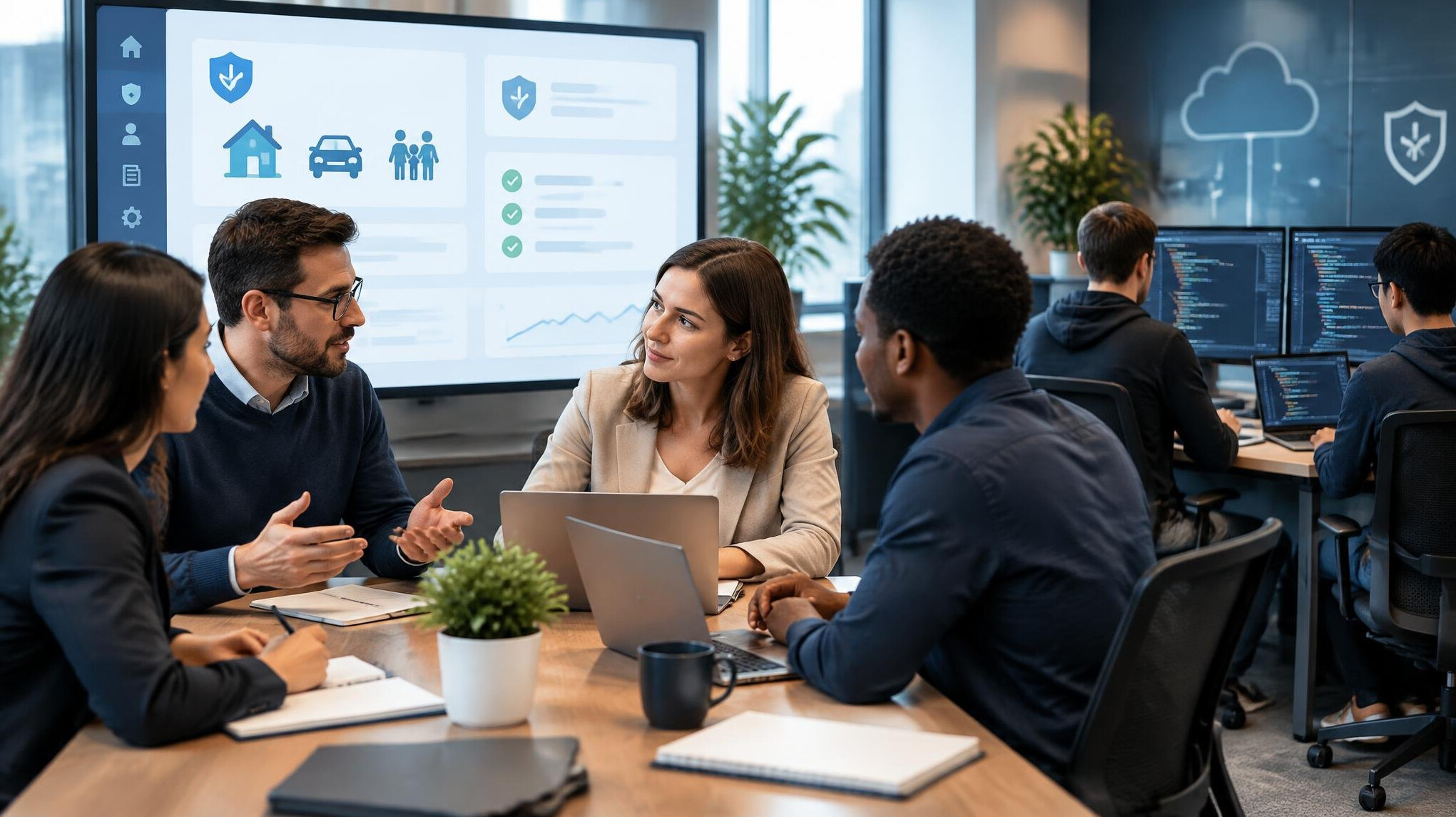 insurance office team meeting